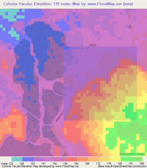 Colonia Yacubo,Paraguay Elevation Map