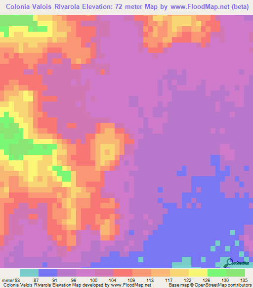 Colonia Valois Rivarola,Paraguay Elevation Map