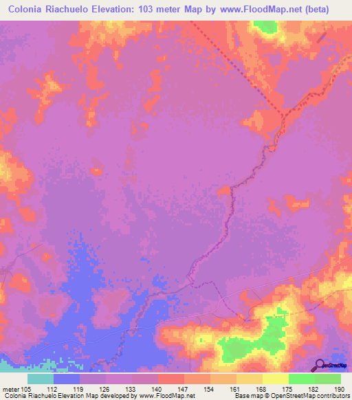 Colonia Riachuelo,Paraguay Elevation Map