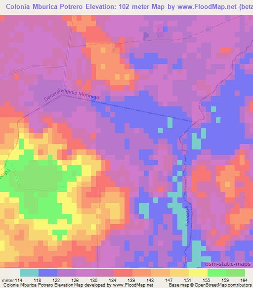 Colonia Mburica Potrero,Paraguay Elevation Map