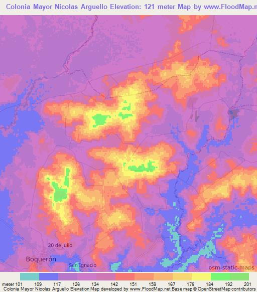 Colonia Mayor Nicolas Arguello,Paraguay Elevation Map