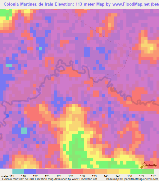 Colonia Martinez de Irala,Paraguay Elevation Map