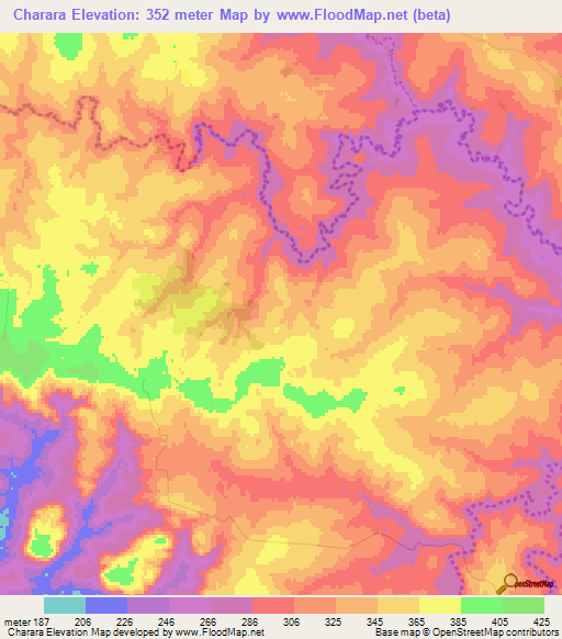 Charara,Paraguay Elevation Map