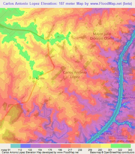 Carlos Antonio Lopez,Paraguay Elevation Map