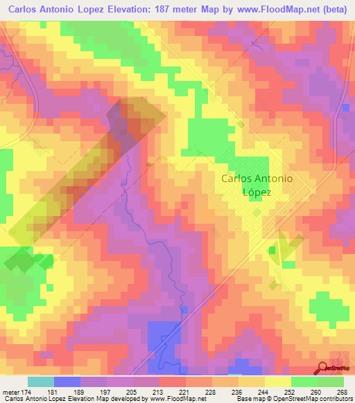 Carlos Antonio Lopez,Paraguay Elevation Map