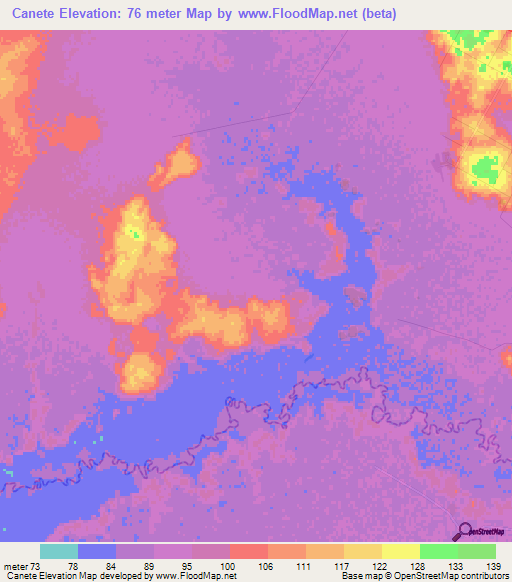 Canete,Paraguay Elevation Map