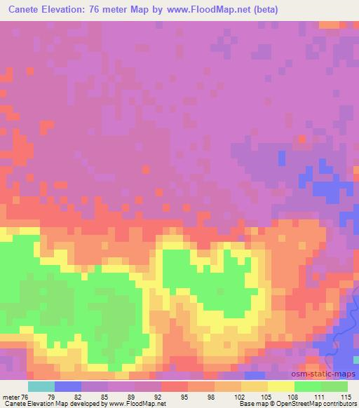 Canete,Paraguay Elevation Map