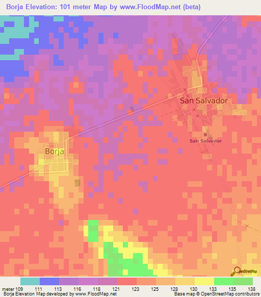 Borja,Paraguay Elevation Map