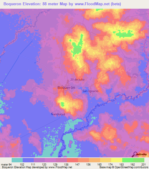 Boqueron,Paraguay Elevation Map