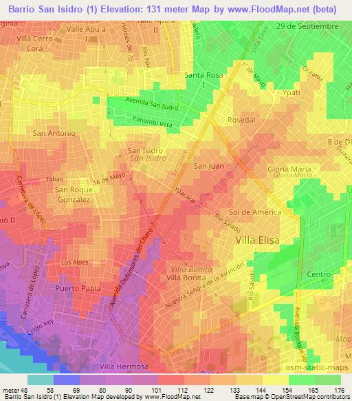 Elevation of Barrio San Isidro (1),Paraguay Elevation Map, Topography ...