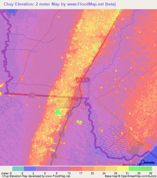 Chuy,Uruguay Elevation Map