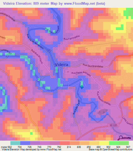 Videira,Brazil Elevation Map