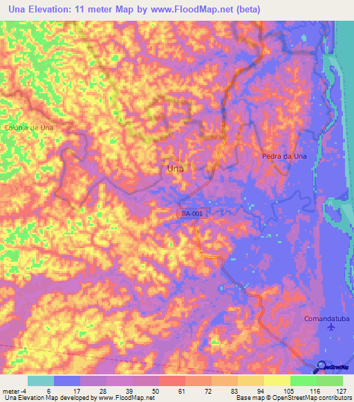 Una,Brazil Elevation Map