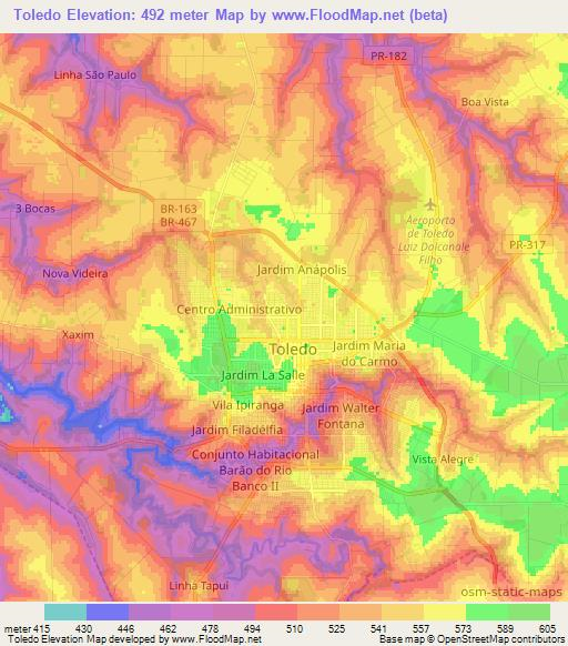 Toledo,Brazil Elevation Map