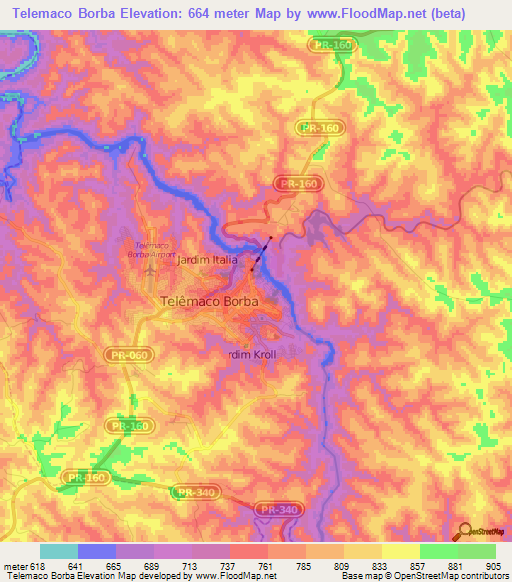 Telemaco Borba,Brazil Elevation Map