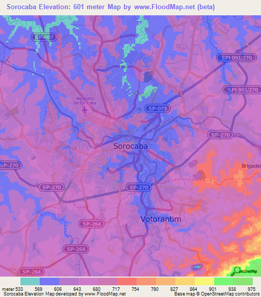 Sorocaba,Brazil Elevation Map