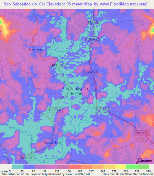 Sao Sebastiao do Cai,Brazil Elevation Map