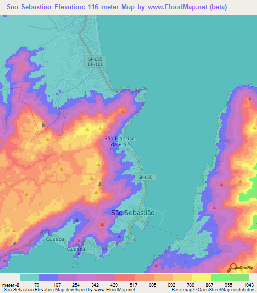 Sao Sebastiao,Brazil Elevation Map