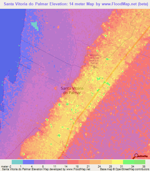 Santa Vitoria do Palmar,Brazil Elevation Map