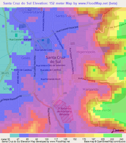 Santa Cruz do Sul,Brazil Elevation Map