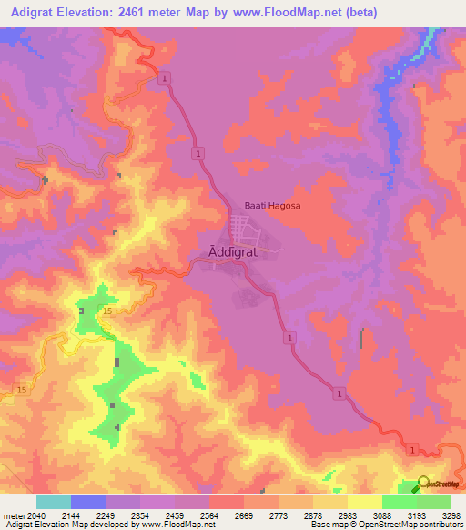 Adigrat,Ethiopia Elevation Map