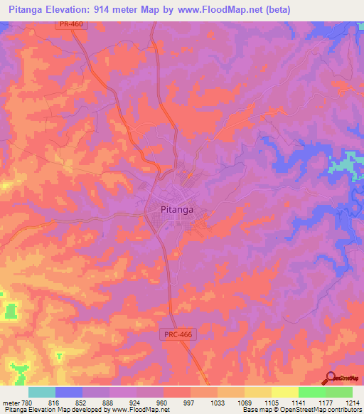 Pitanga,Brazil Elevation Map