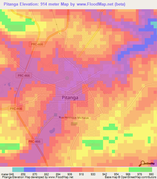 Pitanga,Brazil Elevation Map