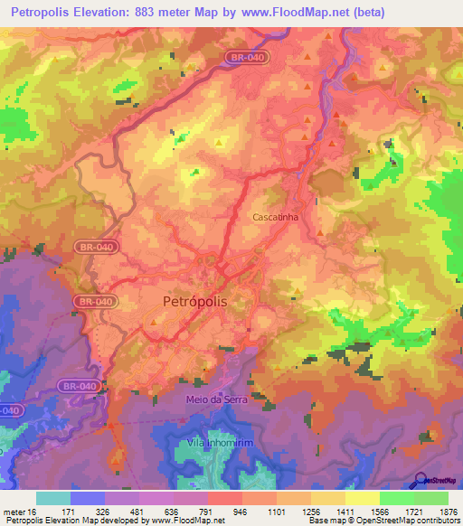 Petropolis,Brazil Elevation Map