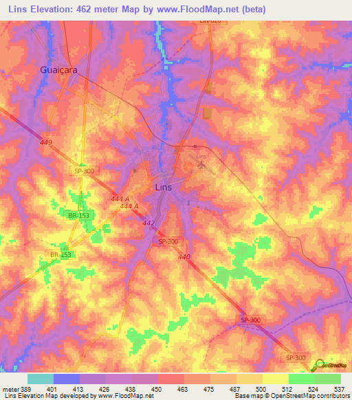 Lins,Brazil Elevation Map