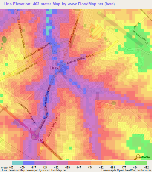 Lins,Brazil Elevation Map