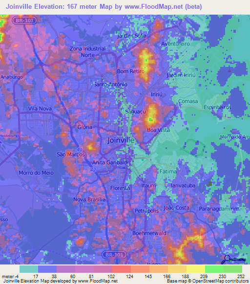 Joinville,Brazil Elevation Map