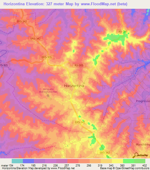 Horizontina,Brazil Elevation Map