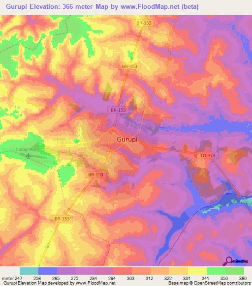 Gurupi,Brazil Elevation Map