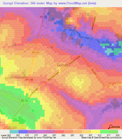 Gurupi,Brazil Elevation Map