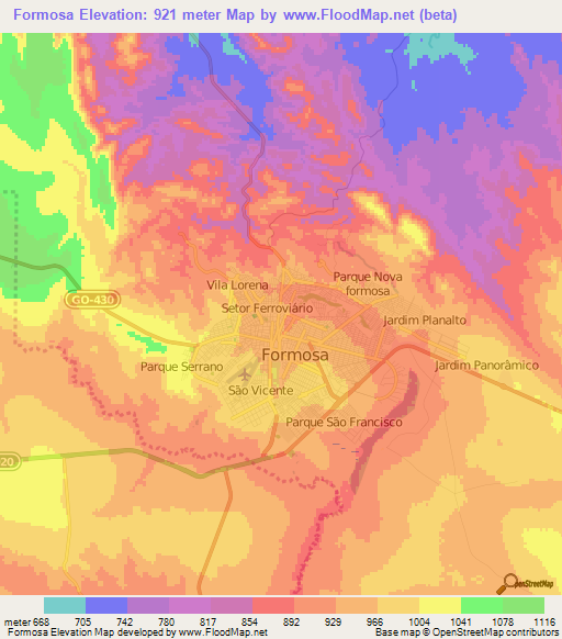 Formosa,Brazil Elevation Map