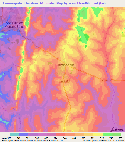 Firminopolis,Brazil Elevation Map