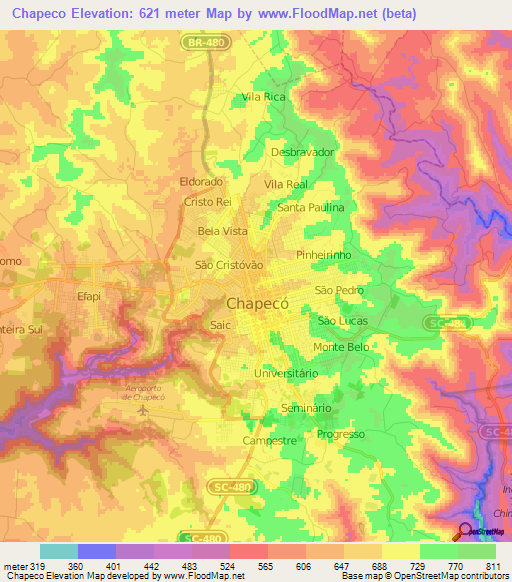 Chapeco,Brazil Elevation Map