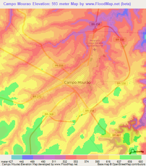 Campo Mourao,Brazil Elevation Map