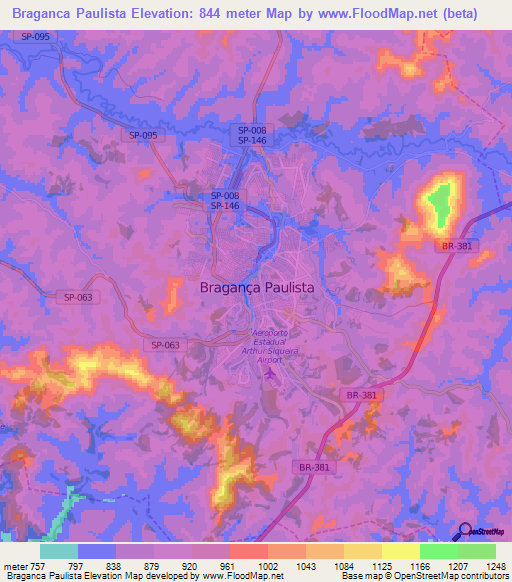 Braganca Paulista,Brazil Elevation Map