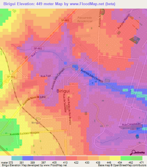 Birigui,Brazil Elevation Map