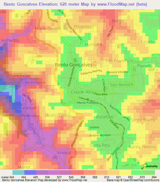 Elevation of Bento Goncalves,Brazil Elevation Map, Topography, Contour