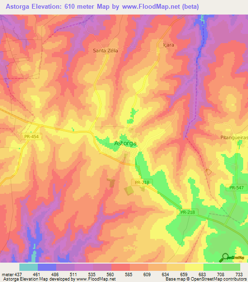 Astorga,Brazil Elevation Map