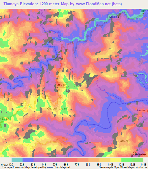 Tlamaya,Mexico Elevation Map