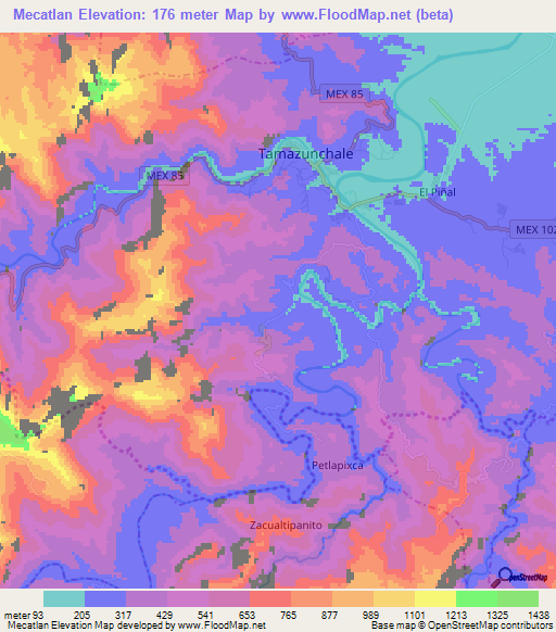 Mecatlan,Mexico Elevation Map