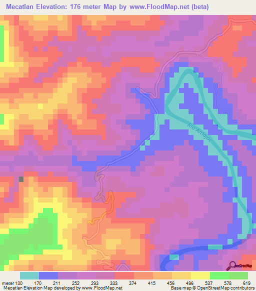 Mecatlan,Mexico Elevation Map