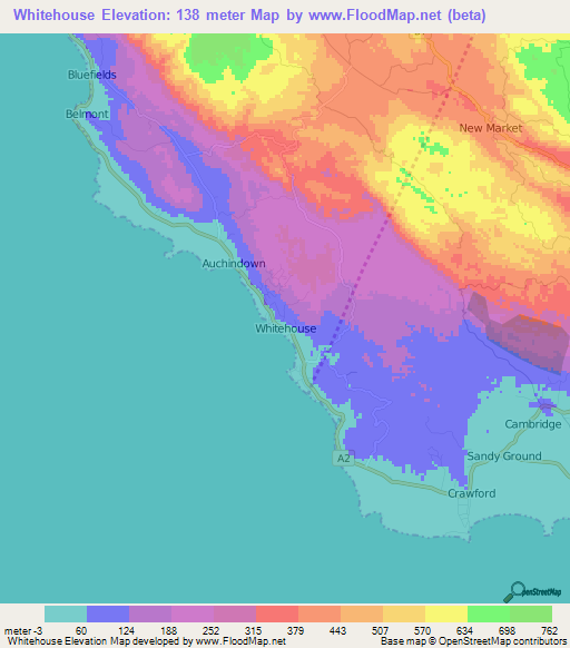 Whitehouse,Jamaica Elevation Map