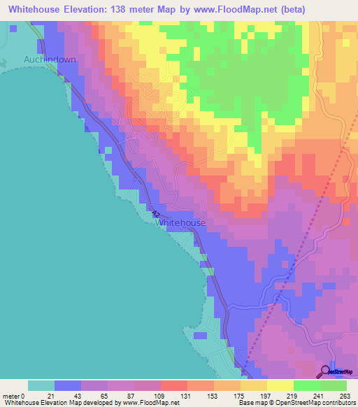 Whitehouse,Jamaica Elevation Map