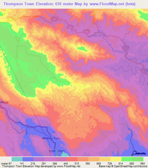 Thompson Town,Jamaica Elevation Map