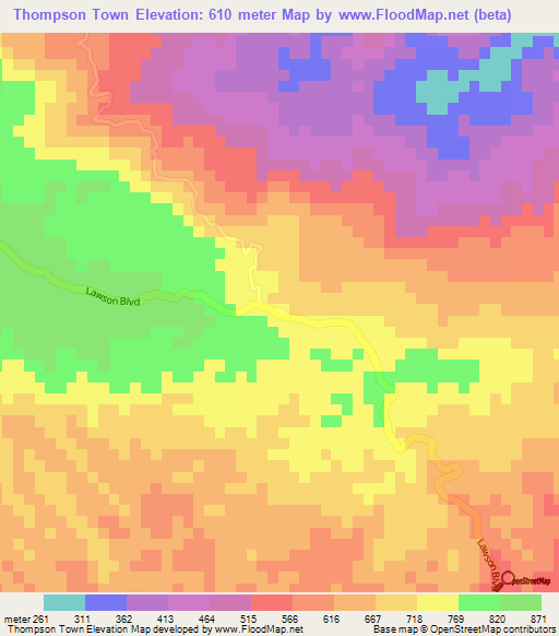 Thompson Town,Jamaica Elevation Map