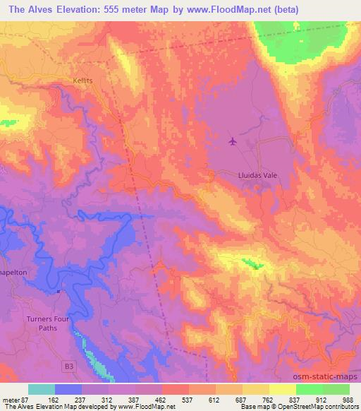 Elevation of The Alves,Jamaica Elevation Map, Topography, Contour